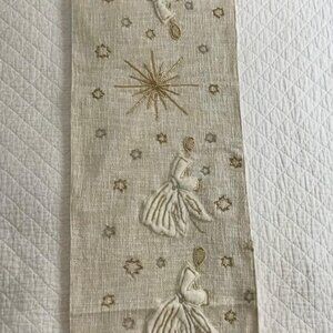 Cherished Traditions Table Runner 14" x 48" Linen Angels, Stars, Trumpets Rustic